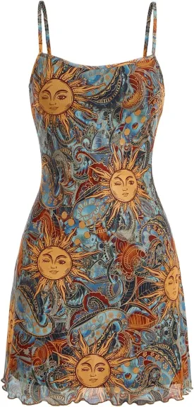 Milumia Women's Vintage 90s Mini Dress Lettuce Trim Mesh Short Dress