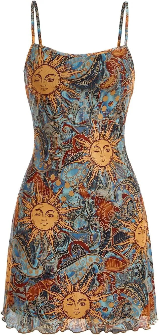 Milumia Women's Vintage 90s Mini Dress Lettuce Trim Mesh Short Dress