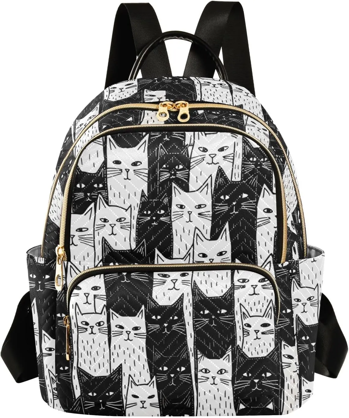 Mini Backpack Purse for Women, Black White Cats Travel Bag Casual Daypack Shoulder Bag
