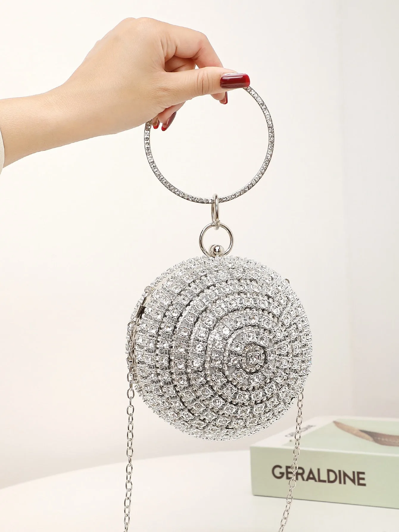 Mini Rhinestone Decor Top Ring Circle Bag