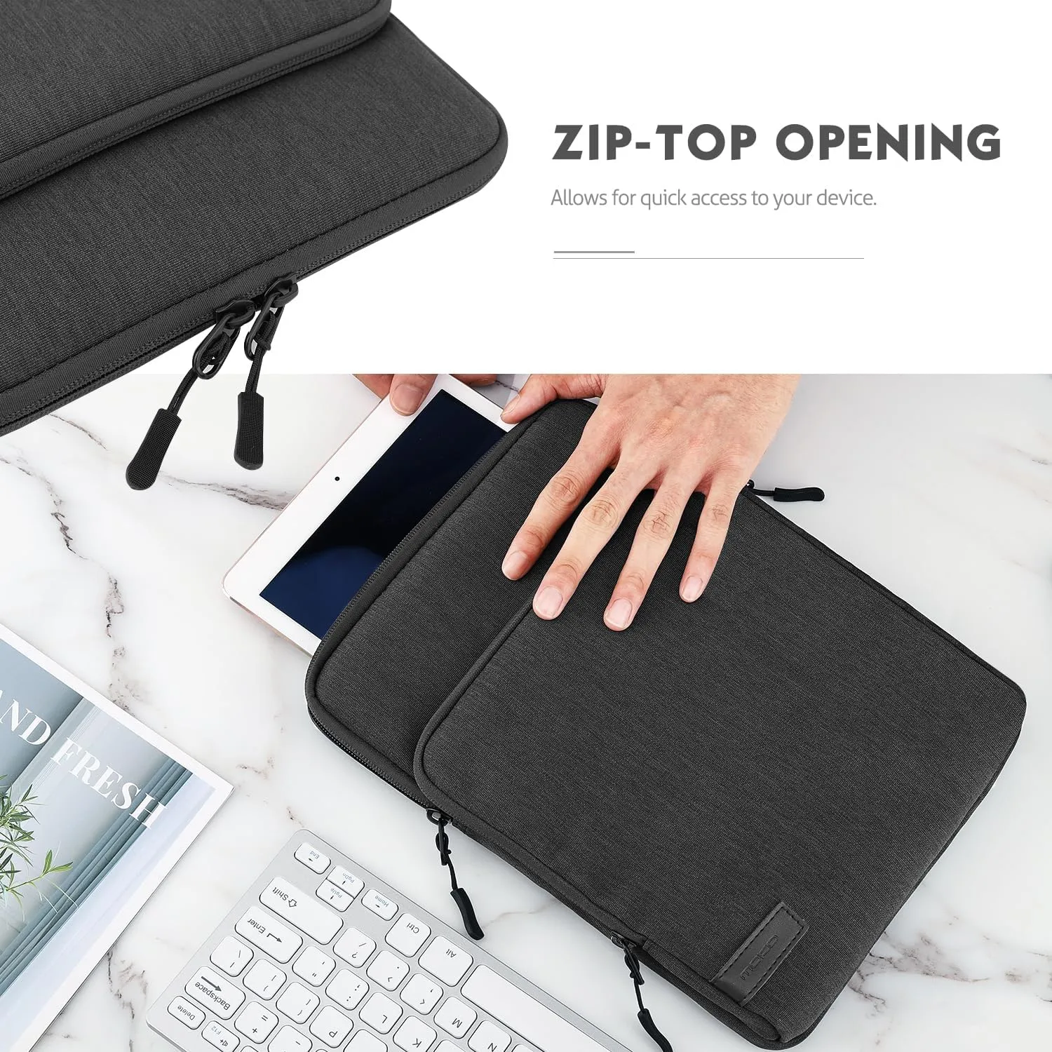 MoKo 8-9 Inch Tablet Sleeve Bag Carrying Case with Storage Pockets Fits New iPad Mini (A17 Pro) 8.3" 2024, iPad Mini 6/5/4/3/2/1th 8.3"/7.9" 2021-2012, Galaxy Tab A7 Lite 8.7" 2021, Black & Gray