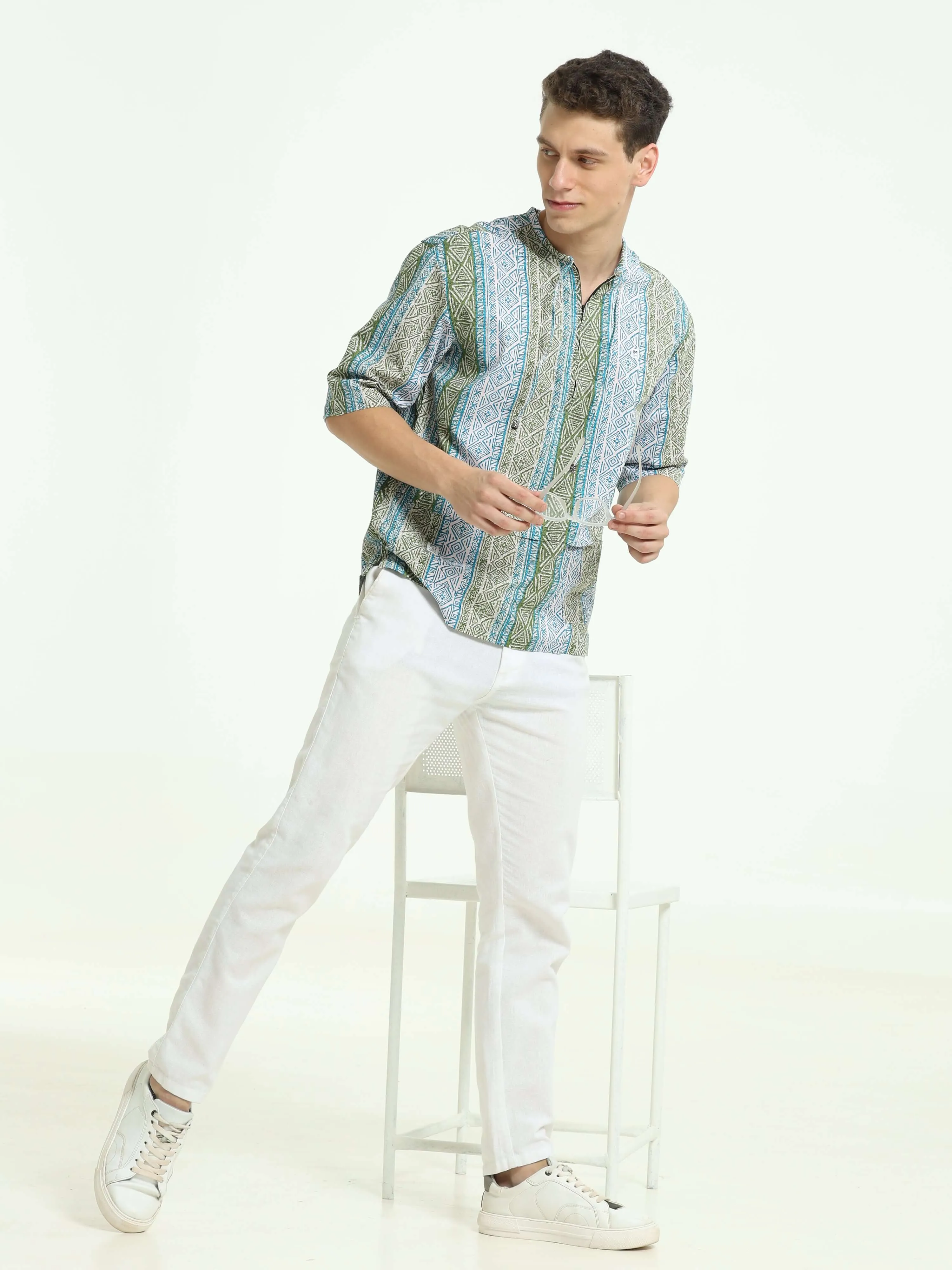 Oversized sky blue colour printed kurta