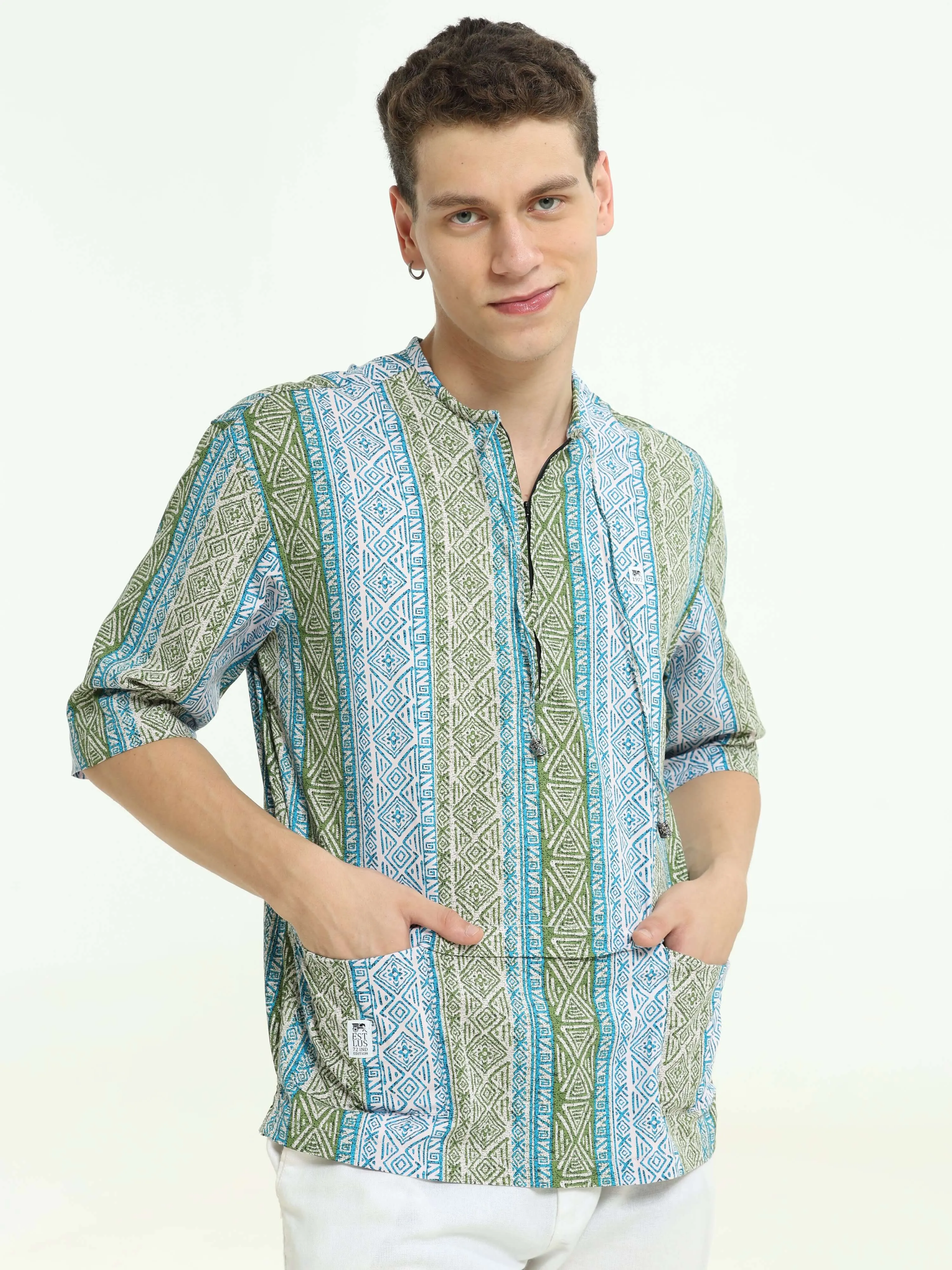 Oversized sky blue colour printed kurta