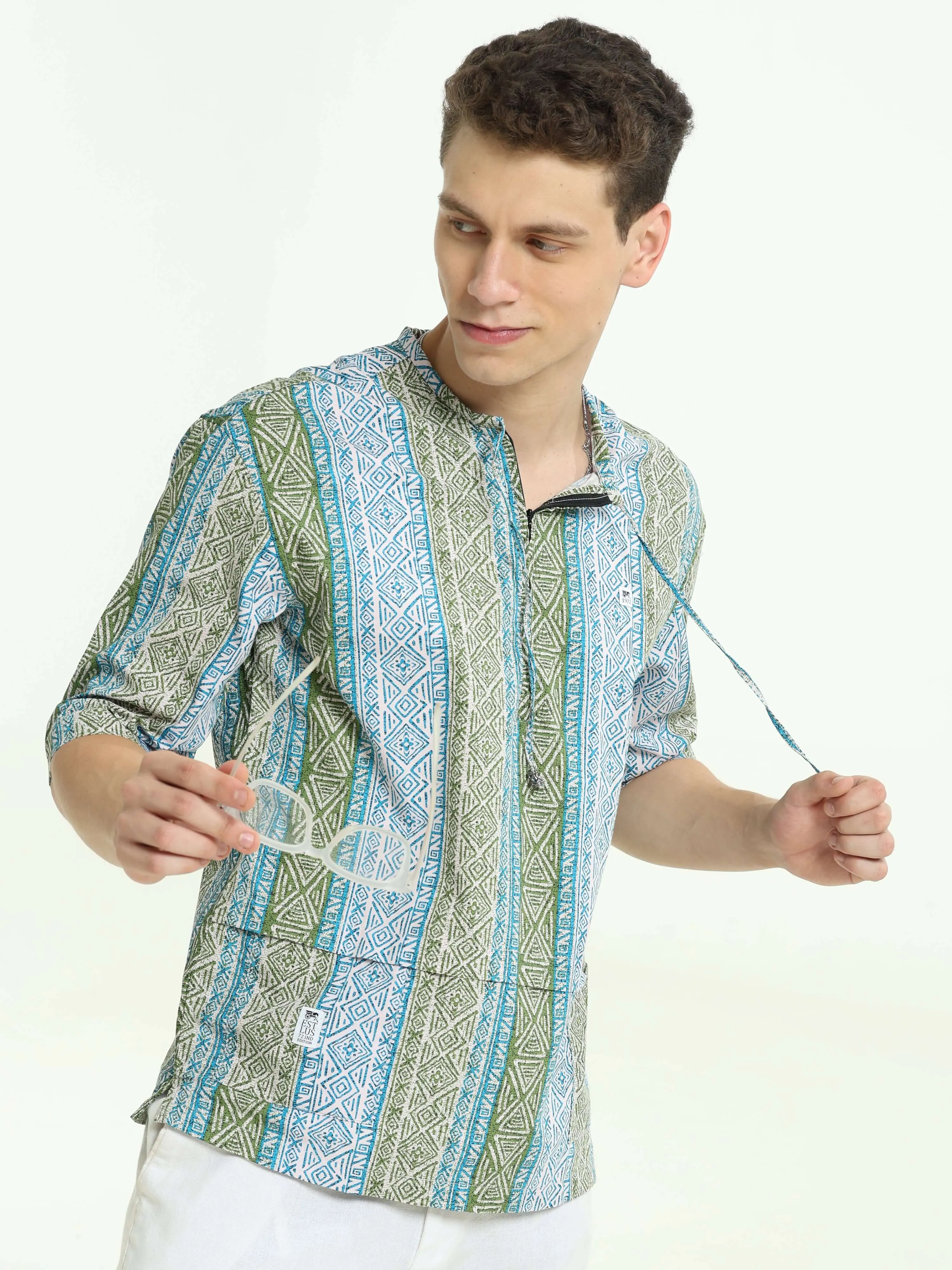 Oversized sky blue colour printed kurta