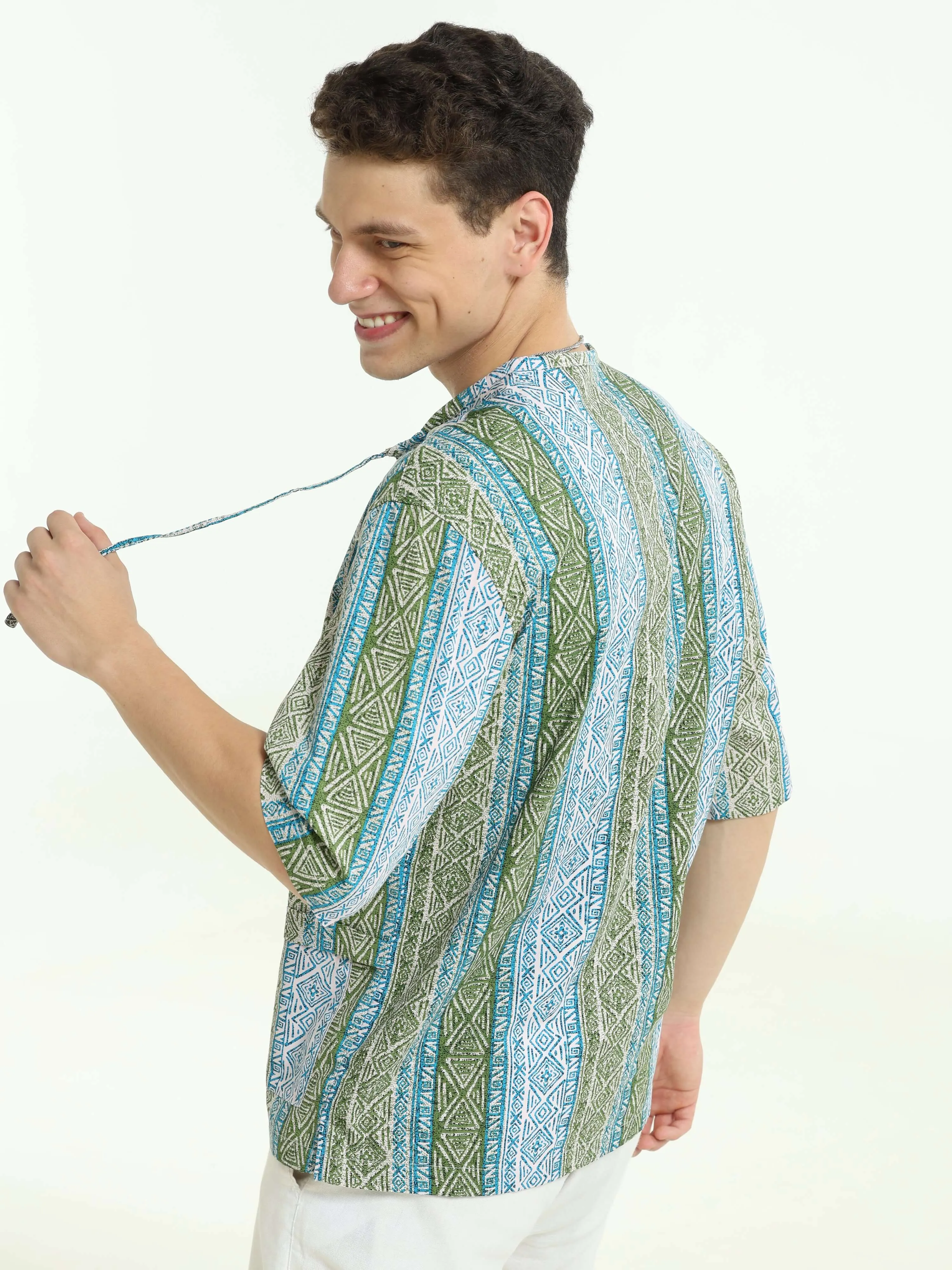 Oversized sky blue colour printed kurta