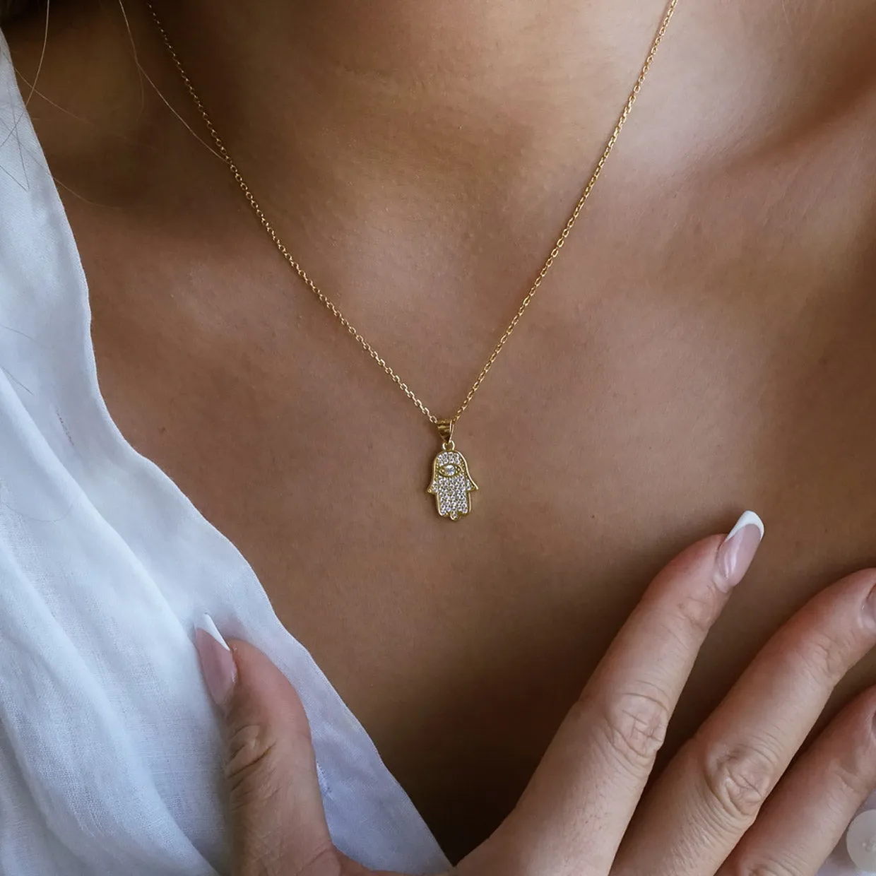 Pave Hamsa Hand Necklace