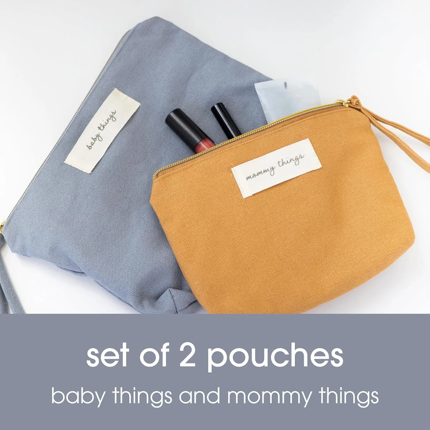 Pearhead Mom Things and Baby Things Pouch Set  Diaper Bag Storage Essentials, Neutral Cosmetic and Accessory Bags for New Mom and Newborn, Mother's Day Gift - Set of 2