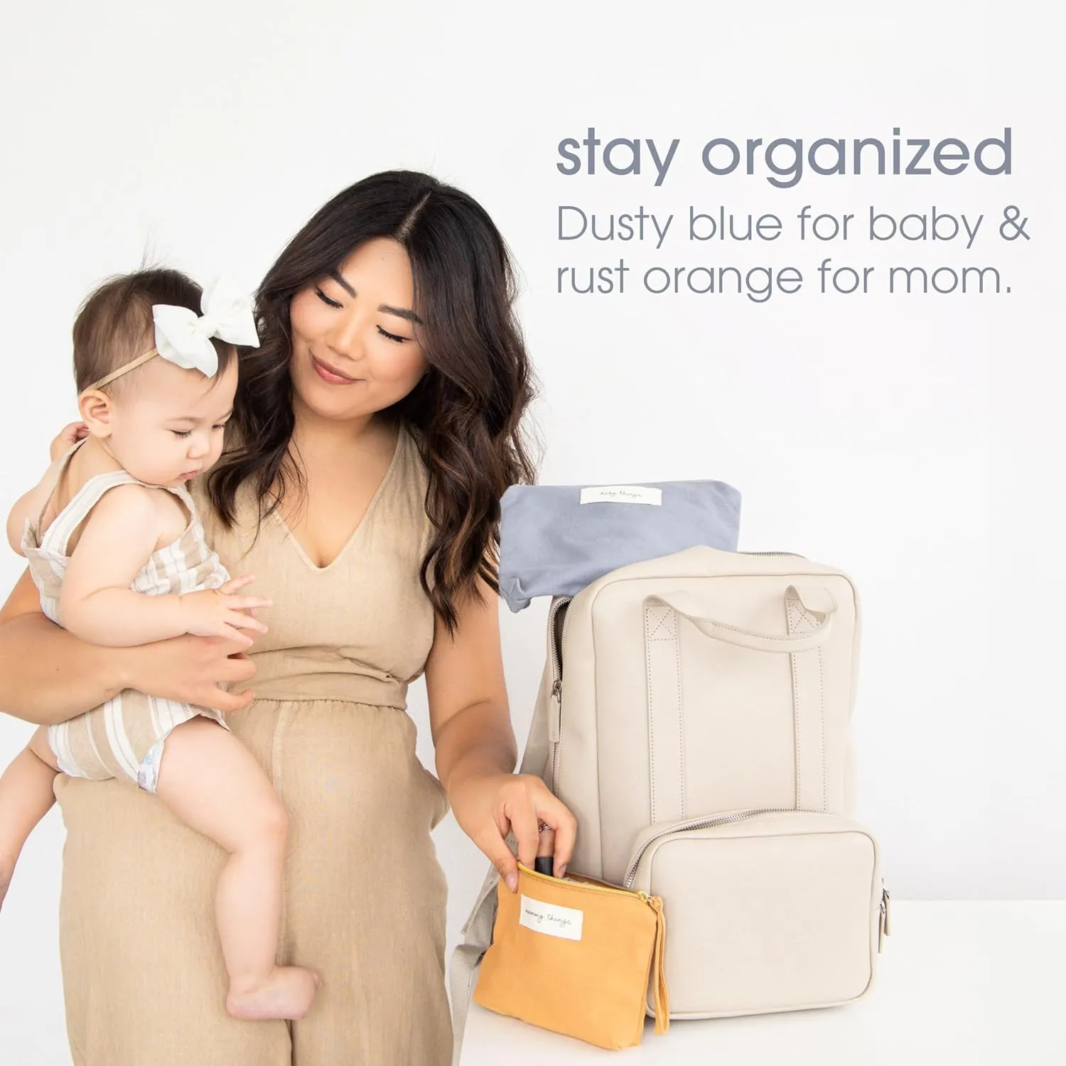 Pearhead Mom Things and Baby Things Pouch Set  Diaper Bag Storage Essentials, Neutral Cosmetic and Accessory Bags for New Mom and Newborn, Mother's Day Gift - Set of 2