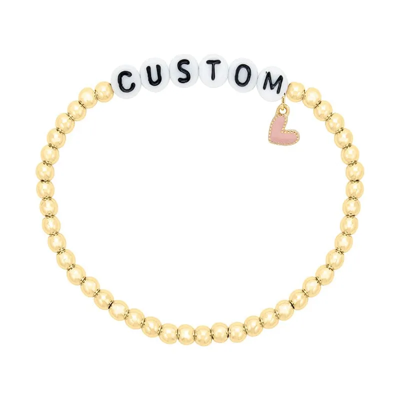 Personalized Letter Bead Stretch Bracelet with Pink Heart Charm