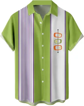 QIVICIMA Men's Retro Bowling Shirts 50s Rockabilly Style Button Down Shirts Vintage Style Camp Shirt