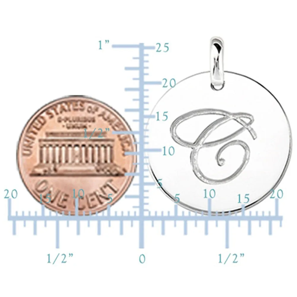"C" 14K White Gold Script Engraved Initial  Disk Pendant