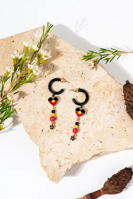 "Raise The Flag" Aboriginal Flag Heart Beaded Hoop Earrings