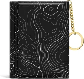 Rouidr Womens Wallet, Small Slim RFID Card Wallets for Women, Trifold Leather Clutch Card Organizer, Cute Front Pocket Purse with 7 Slots & ID Window & Keychain, Black Lake