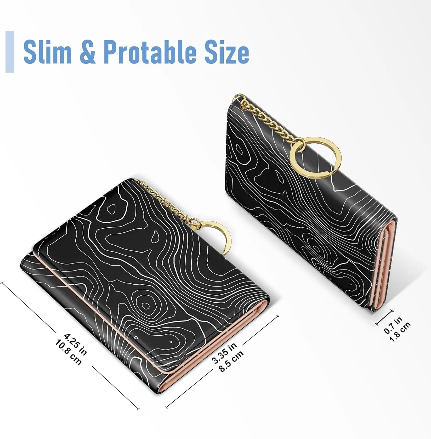 Rouidr Womens Wallet, Small Slim RFID Card Wallets for Women, Trifold Leather Clutch Card Organizer, Cute Front Pocket Purse with 7 Slots & ID Window & Keychain, Black Lake