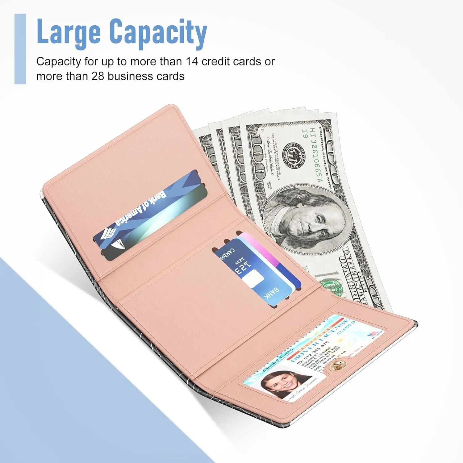 Rouidr Womens Wallet, Small Slim RFID Card Wallets for Women, Trifold Leather Clutch Card Organizer, Cute Front Pocket Purse with 7 Slots & ID Window & Keychain, Black Lake