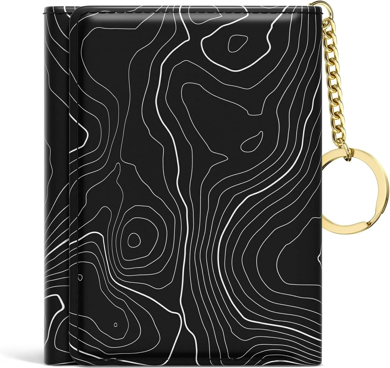 Rouidr Womens Wallet, Small Slim RFID Card Wallets for Women, Trifold Leather Clutch Card Organizer, Cute Front Pocket Purse with 7 Slots & ID Window & Keychain, Black Lake