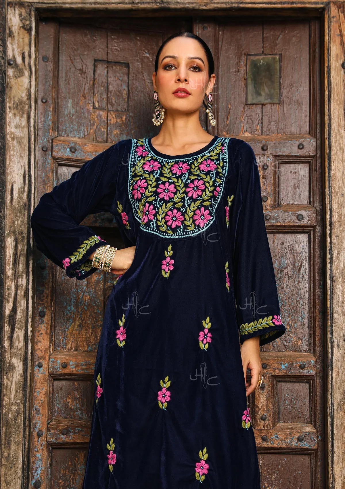 Rumi Chikankari Velvet Straight Kurta Set