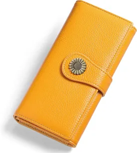 SENDEFN Large Womens Wallet Genuine Leather RFID Blocking Wallet for women Large Capacity Trifold Clutch Card Holder Ladies Purse with Zipper Pocket