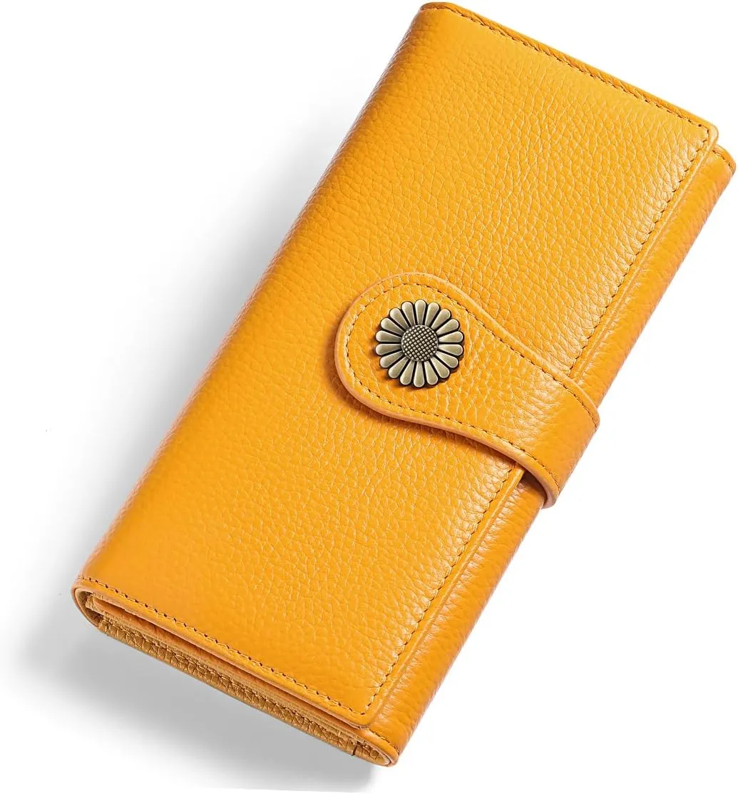 SENDEFN Large Womens Wallet Genuine Leather RFID Blocking Wallet for women Large Capacity Trifold Clutch Card Holder Ladies Purse with Zipper Pocket