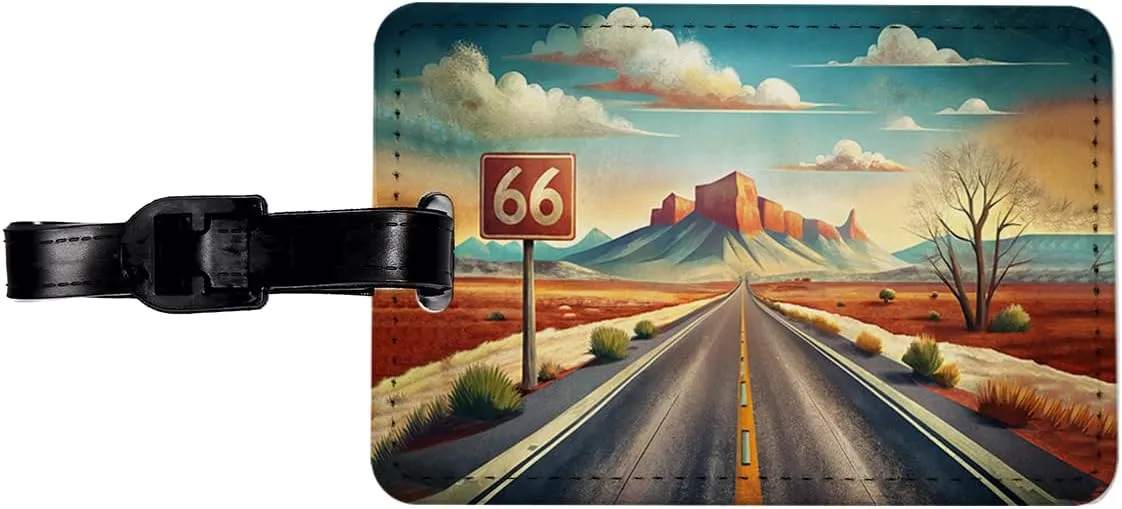 Southwest Highway Route 66 Art Travel Faux Leather Luggage Tag