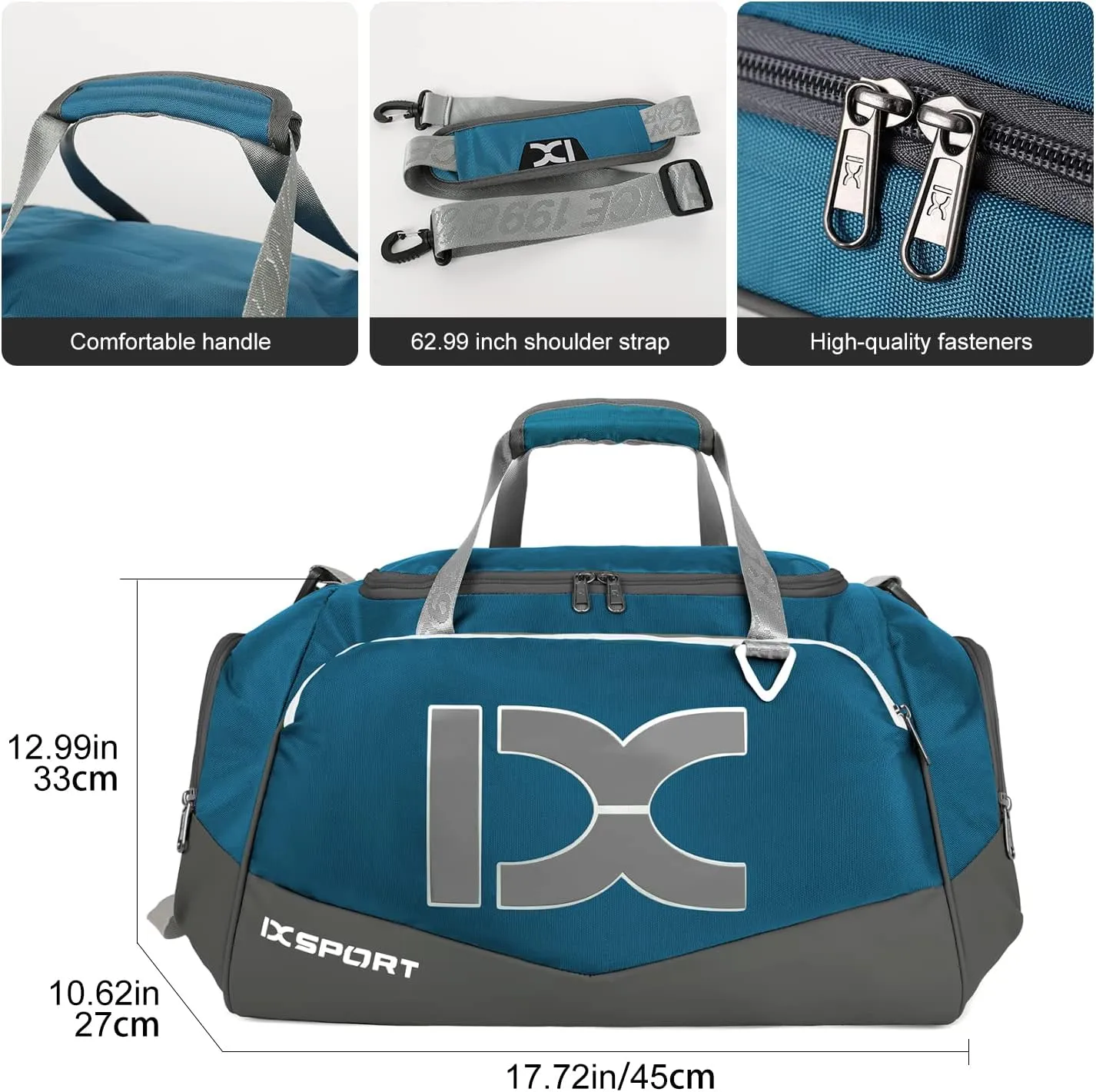 Sports Gym BagINOXTO Travel Duffel Bag with Dry Wet Pocket And Shoe CompartmentFor Women and Men40L/55L Fitness Waterproof Weekender Bag For Swim Sports Travel Working Out (Blue gray, 40L)