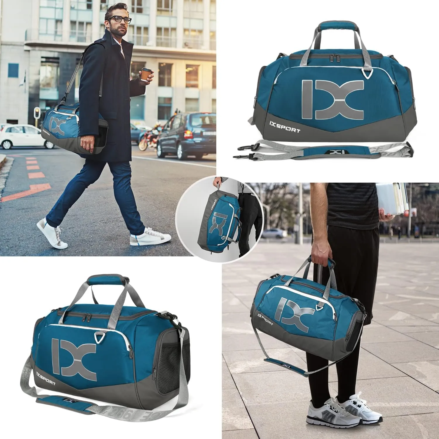 Sports Gym BagINOXTO Travel Duffel Bag with Dry Wet Pocket And Shoe CompartmentFor Women and Men40L/55L Fitness Waterproof Weekender Bag For Swim Sports Travel Working Out (Blue gray, 40L)