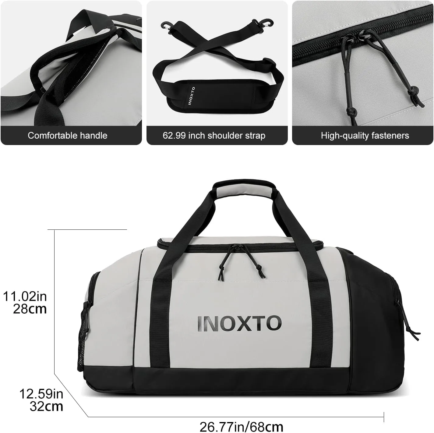 Sports Gym BagINOXTO Travel Duffel Bag with Dry Wet Pocket And Shoe CompartmentFor Women and Men40L/55L Fitness Waterproof Weekender Bag For Swim Sports Travel Working Out (Gray, 55L)