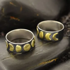 sterling silver & bronze moon phase ring