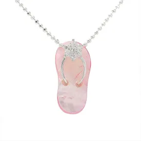 Sterling Silver CZ Plumeria Pink Shell Slipper Pendant (Chain Sold Separately)