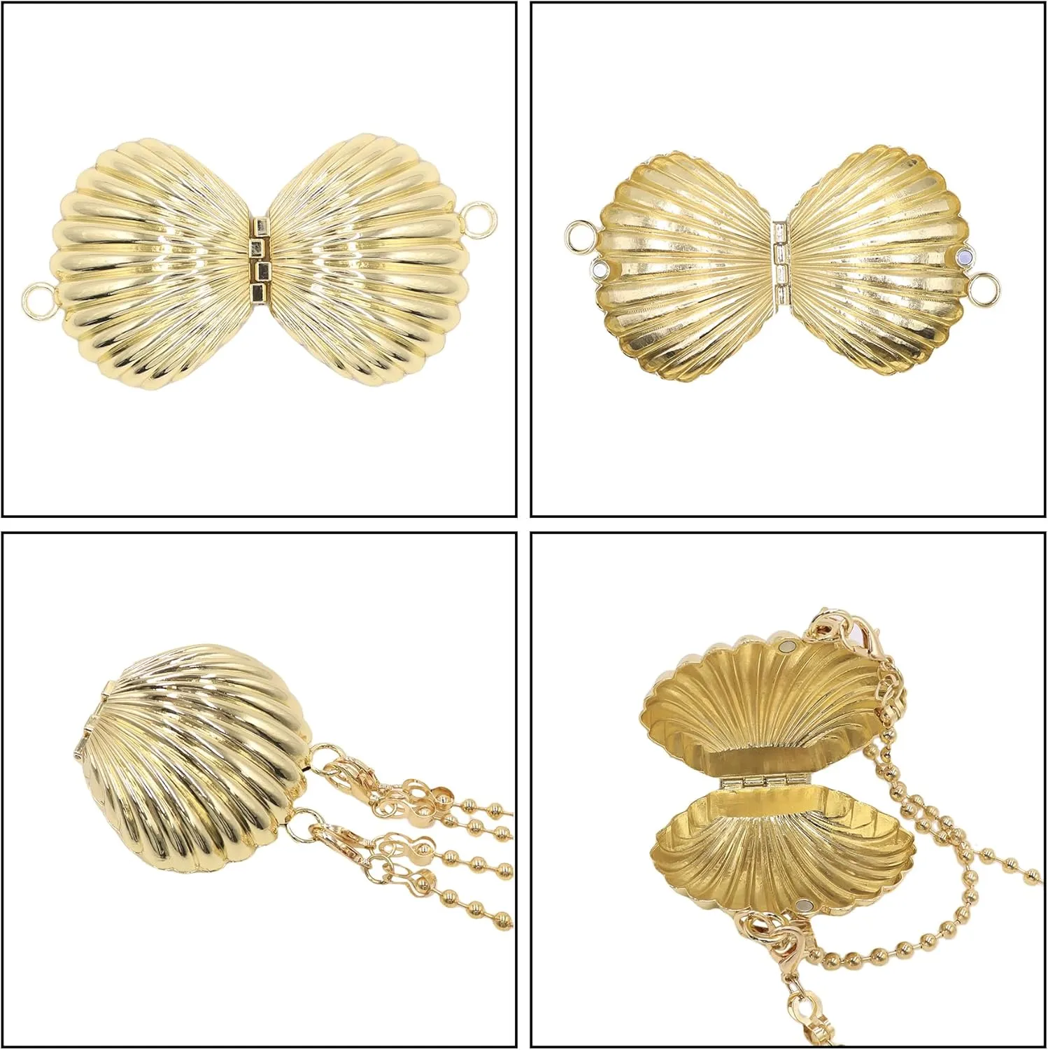 Suillty Women Girls Metal Shell Mini Lipstick Shoulder Bags Fashion Pearl Chain Crossbody Bag Purse Handbags