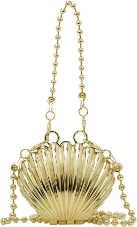 Suillty Women Girls Metal Shell Mini Lipstick Shoulder Bags Fashion Pearl Chain Crossbody Bag Purse Handbags