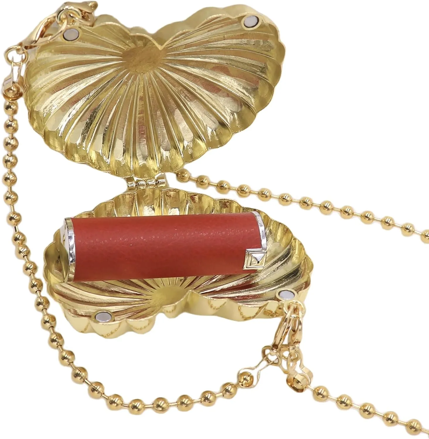 Suillty Women Girls Metal Shell Mini Lipstick Shoulder Bags Fashion Pearl Chain Crossbody Bag Purse Handbags