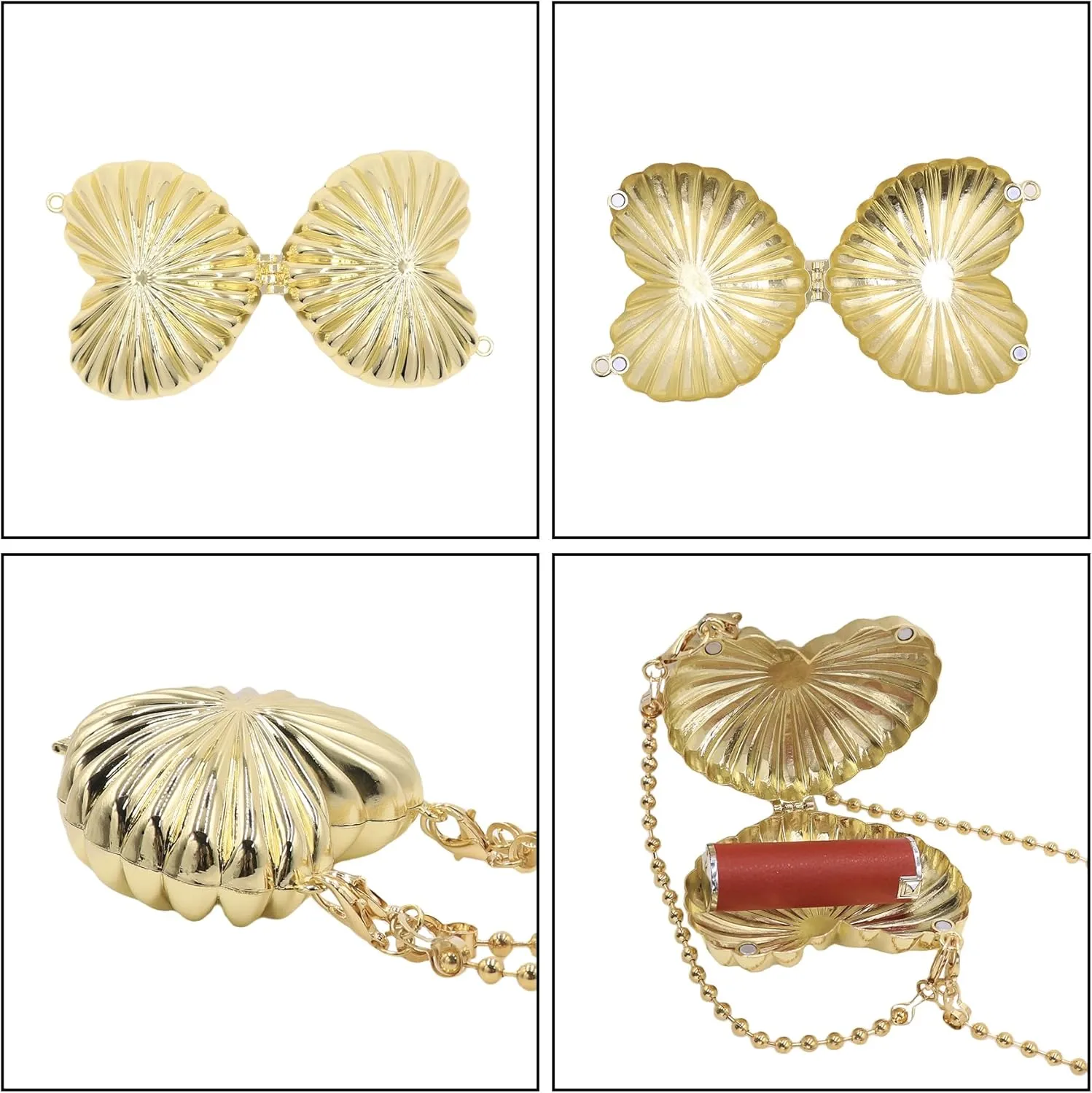 Suillty Women Girls Metal Shell Mini Lipstick Shoulder Bags Fashion Pearl Chain Crossbody Bag Purse Handbags