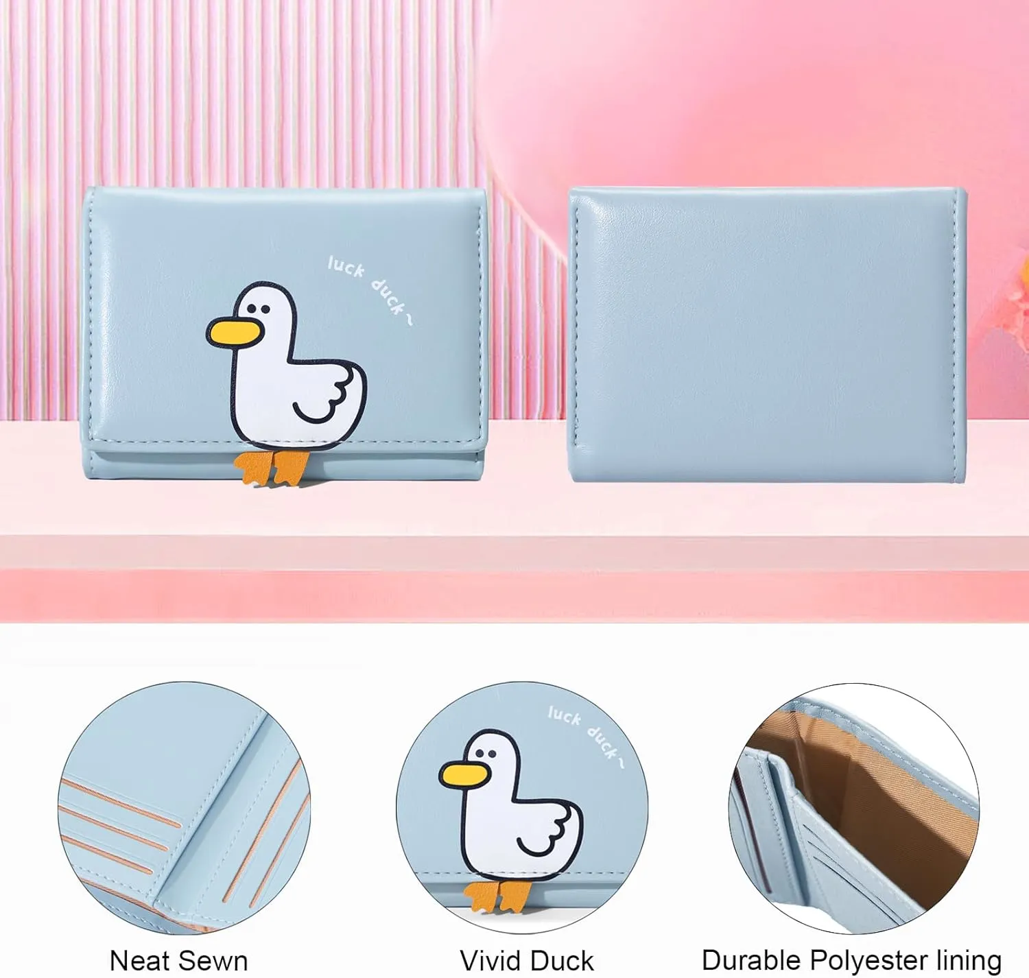 Sunwel Fashion Girls Cute 3D Duck Mini Folding Wallet Tiny Wallet Cash Pocket Card Holder ID Window Purse for Women