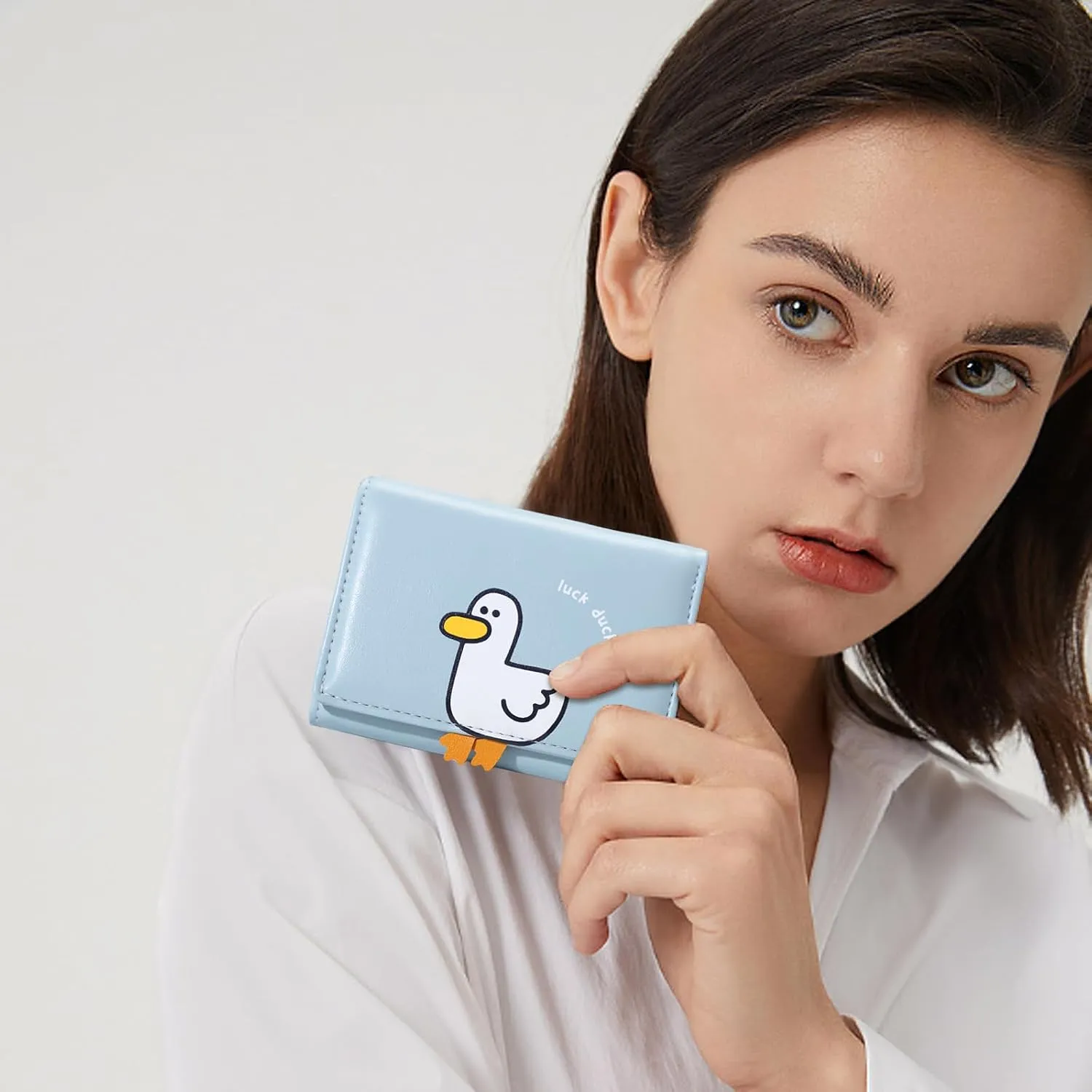 Sunwel Fashion Girls Cute 3D Duck Mini Folding Wallet Tiny Wallet Cash Pocket Card Holder ID Window Purse for Women