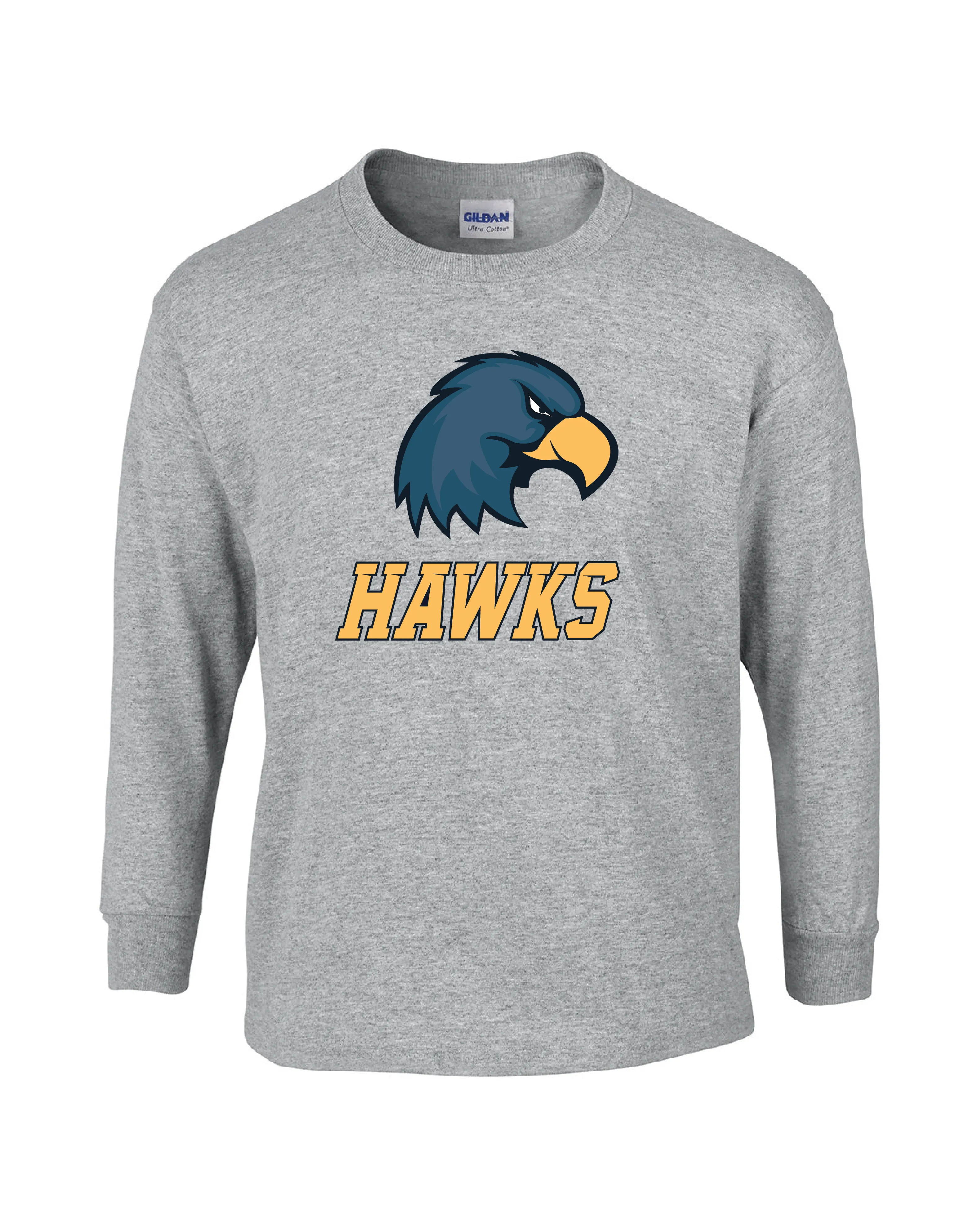 T-Shirt - Long-Sleeve - Cotton - Gray - Adult/Youth - Hawk Designs