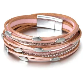 'Tahnee' Charms & Crystals Wrap Bracelet - pink