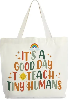 Teacher Tote Bag, It's A Good Day To Teach Tiny Humans Tote, Teacher Appreciation Gift Bag, Teach Love Inspire Library Book Bag, Rainbow Groovy Shoulder Bag Gifts for Women Teachers -48