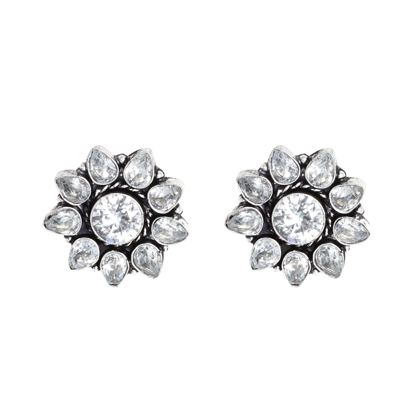 Teejh Hrida White Stone Silver Oxidised Stud Earrings