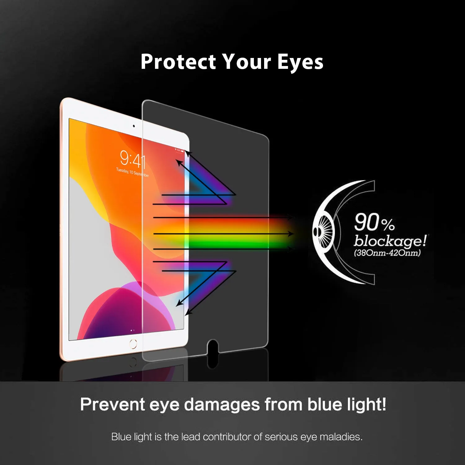 Tough On iPad 9 / 8 / 7th Gen 10.2" Tempered Glass Screen Protector Anti Blue Light