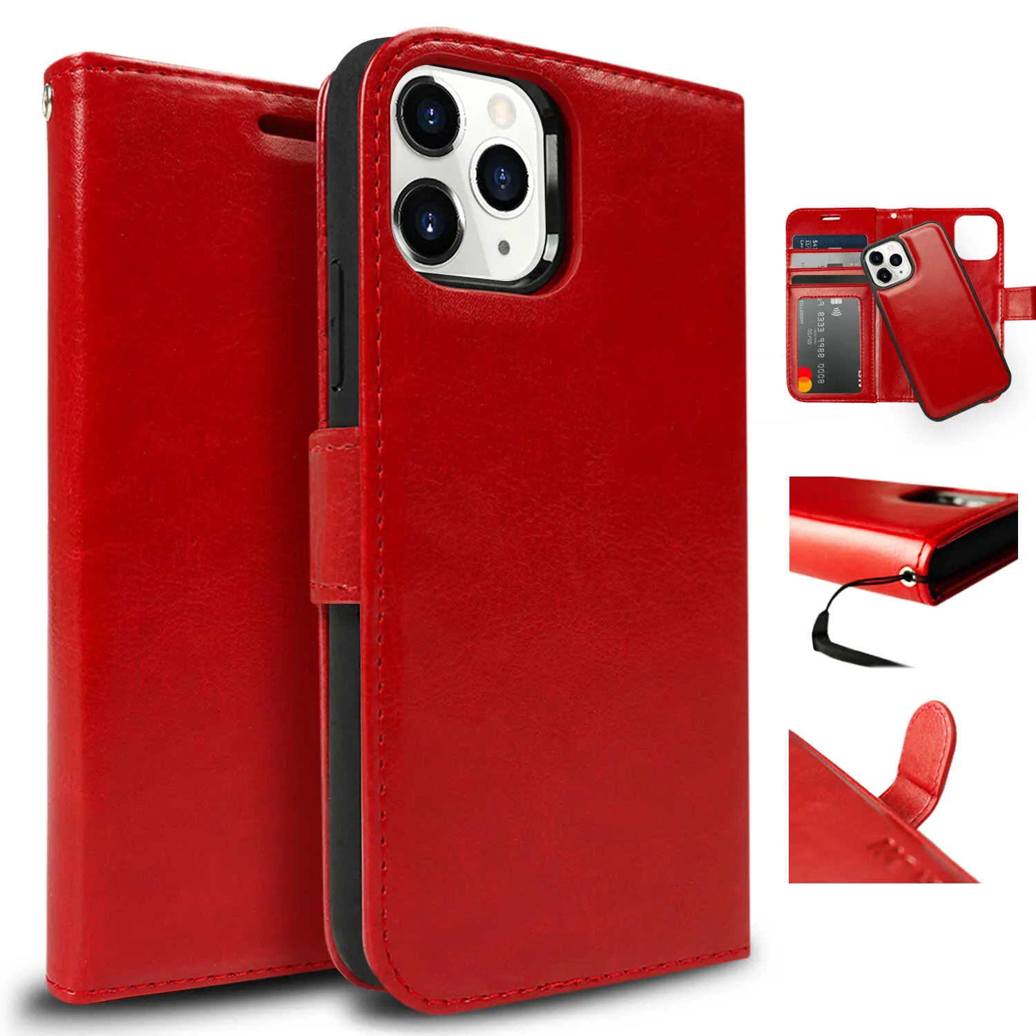 Tough On iPhone 12 / iPhone 12 Pro Case Detachable Leather Wine Red