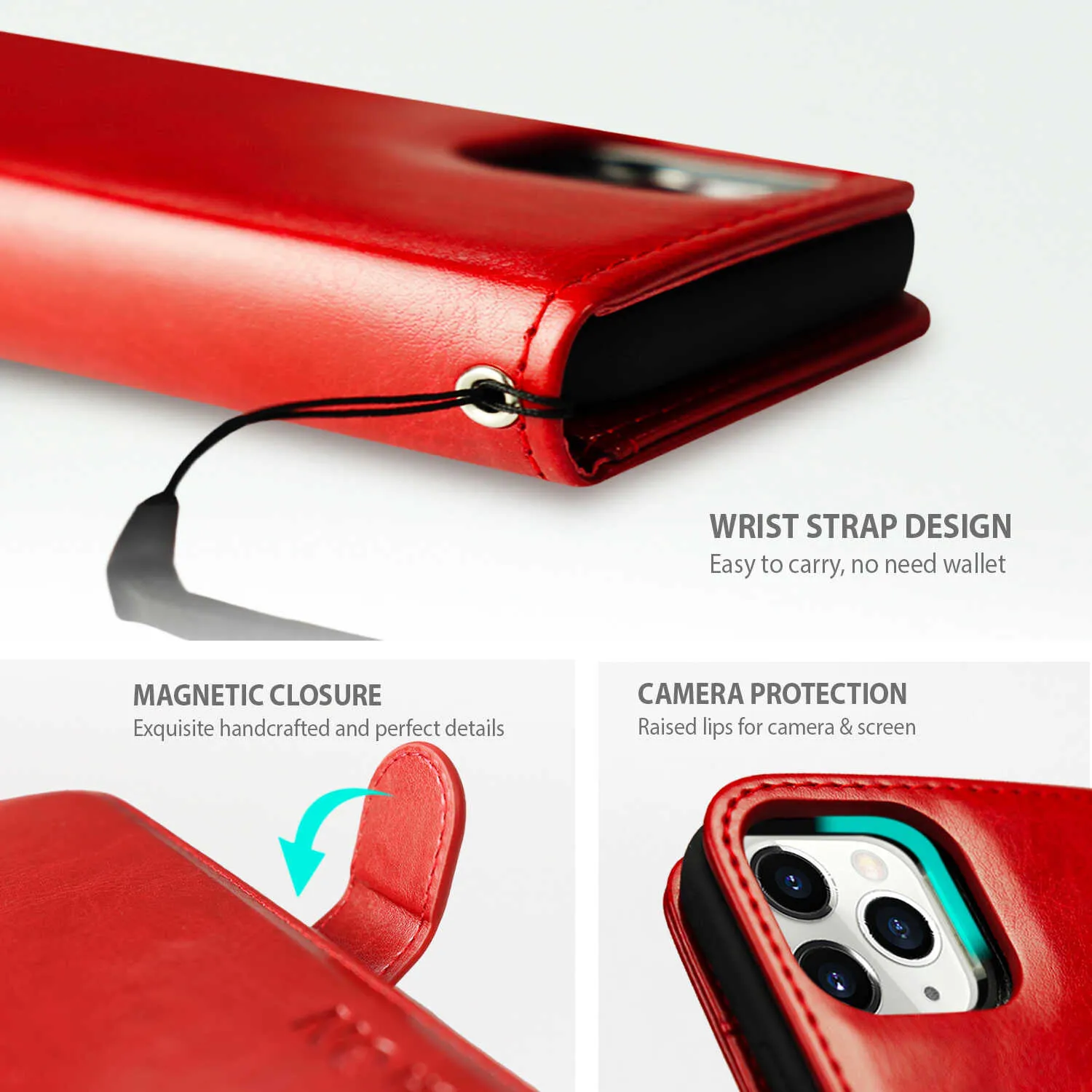 Tough On iPhone 12 / iPhone 12 Pro Case Detachable Leather Wine Red