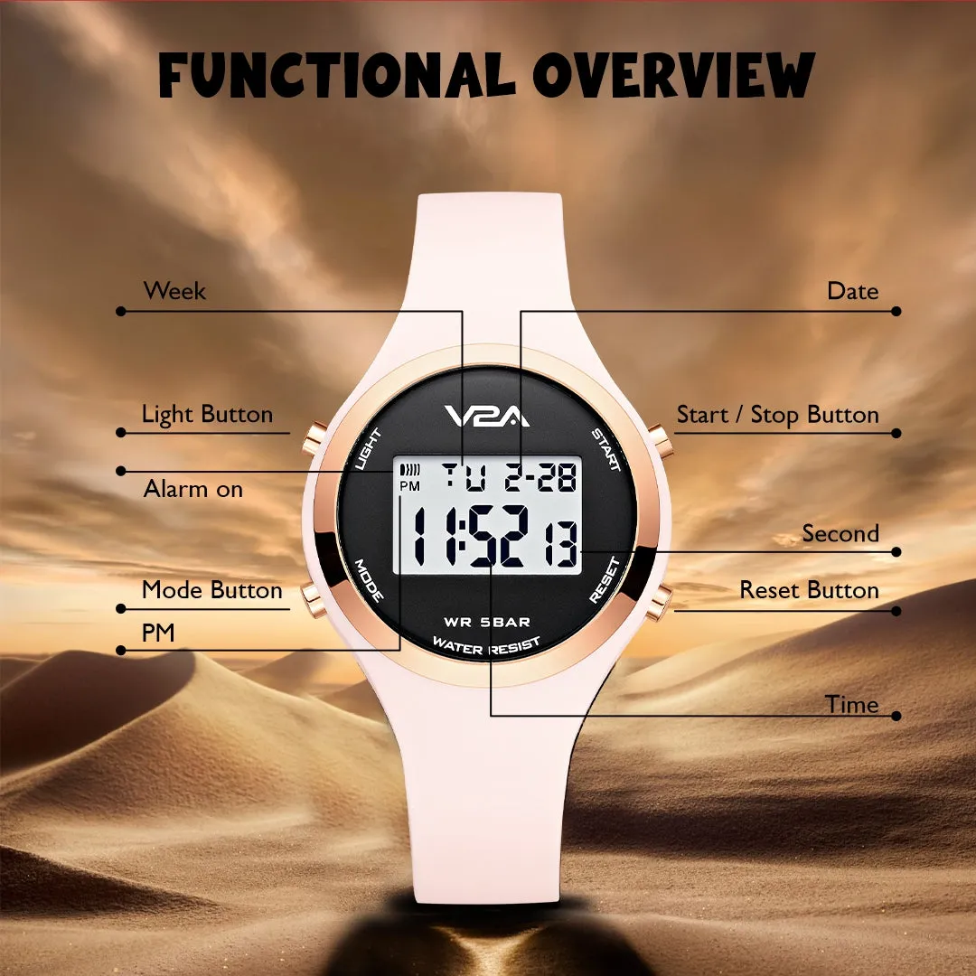 V2A Analog Digital Waterproof Fashion Sports Watch with Backlight Alarm Stopwatch for Women and Girls