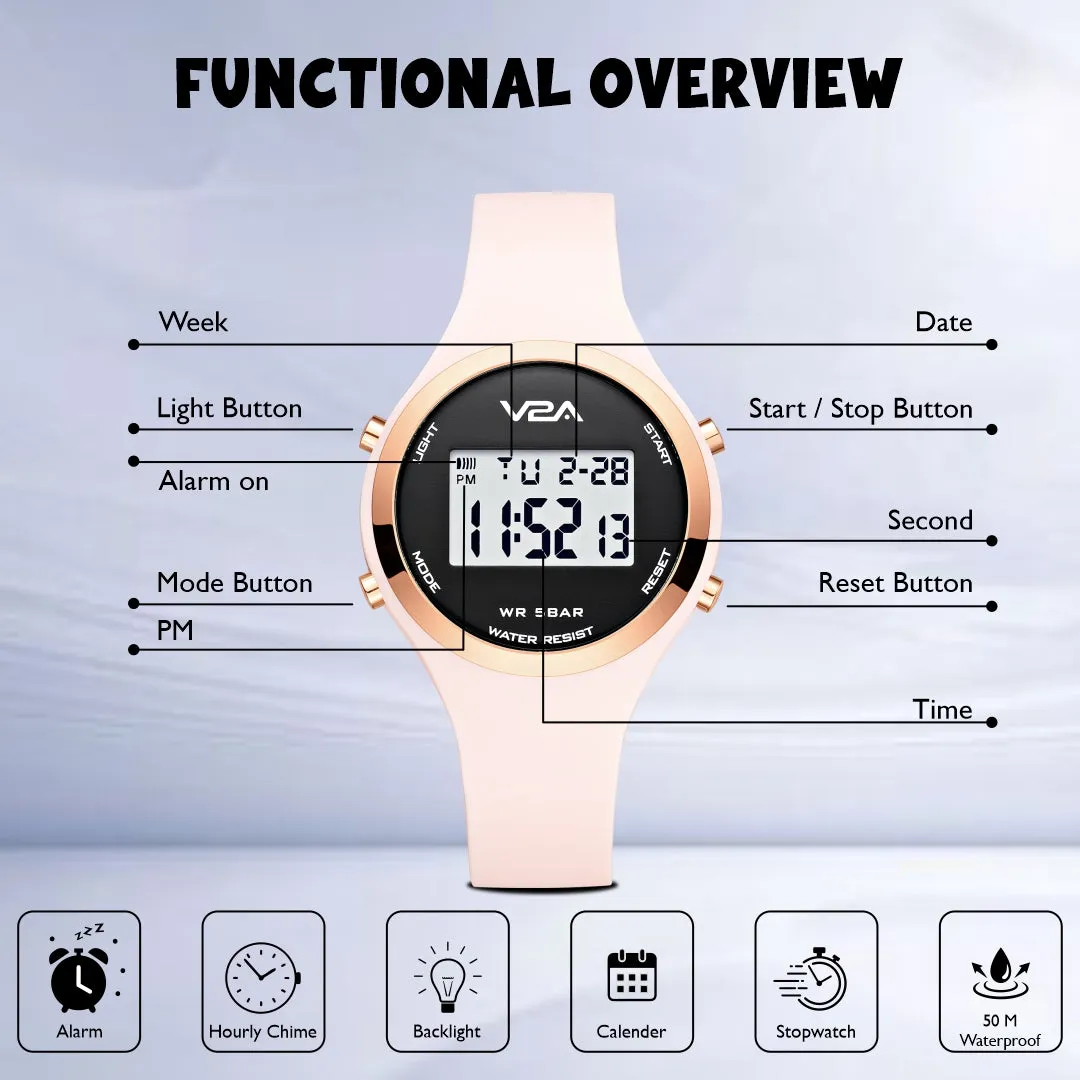 V2A Analog Digital Waterproof Fashion Sports Watch with Backlight Alarm Stopwatch for Women and Girls