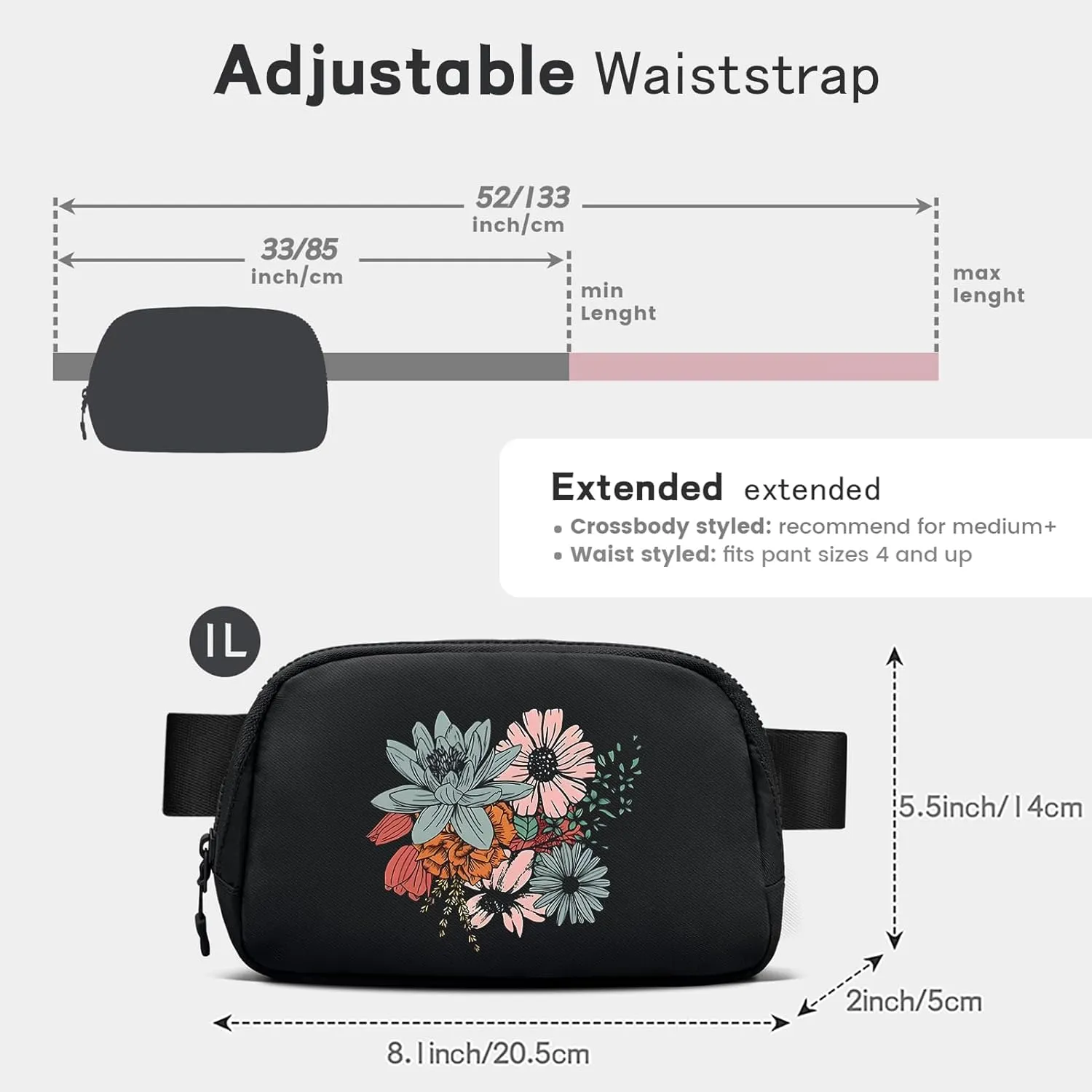 viewm Belt Bag for Women, Waterproof Fanny Packs for Women Men Fanny Pack Crossbody Bags for Women with Adjustable Strap for Travel Fitness Running Hiking