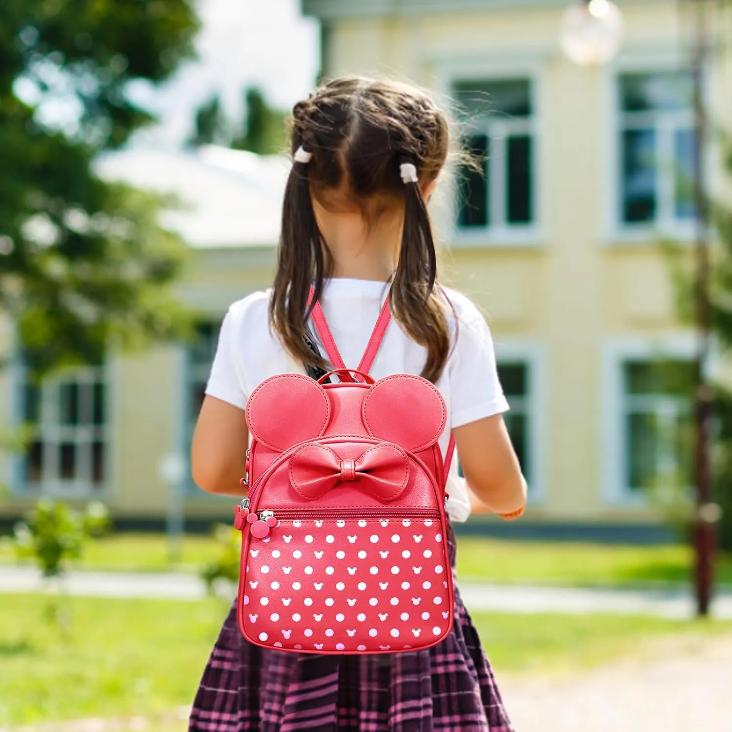 Voikukka Cute Kids Backpack for Little Girls - Mini Mouse Purse, Small Toddler Bag, Leather Travel Daypack, Polka Dot Baby Children Backpack Gift