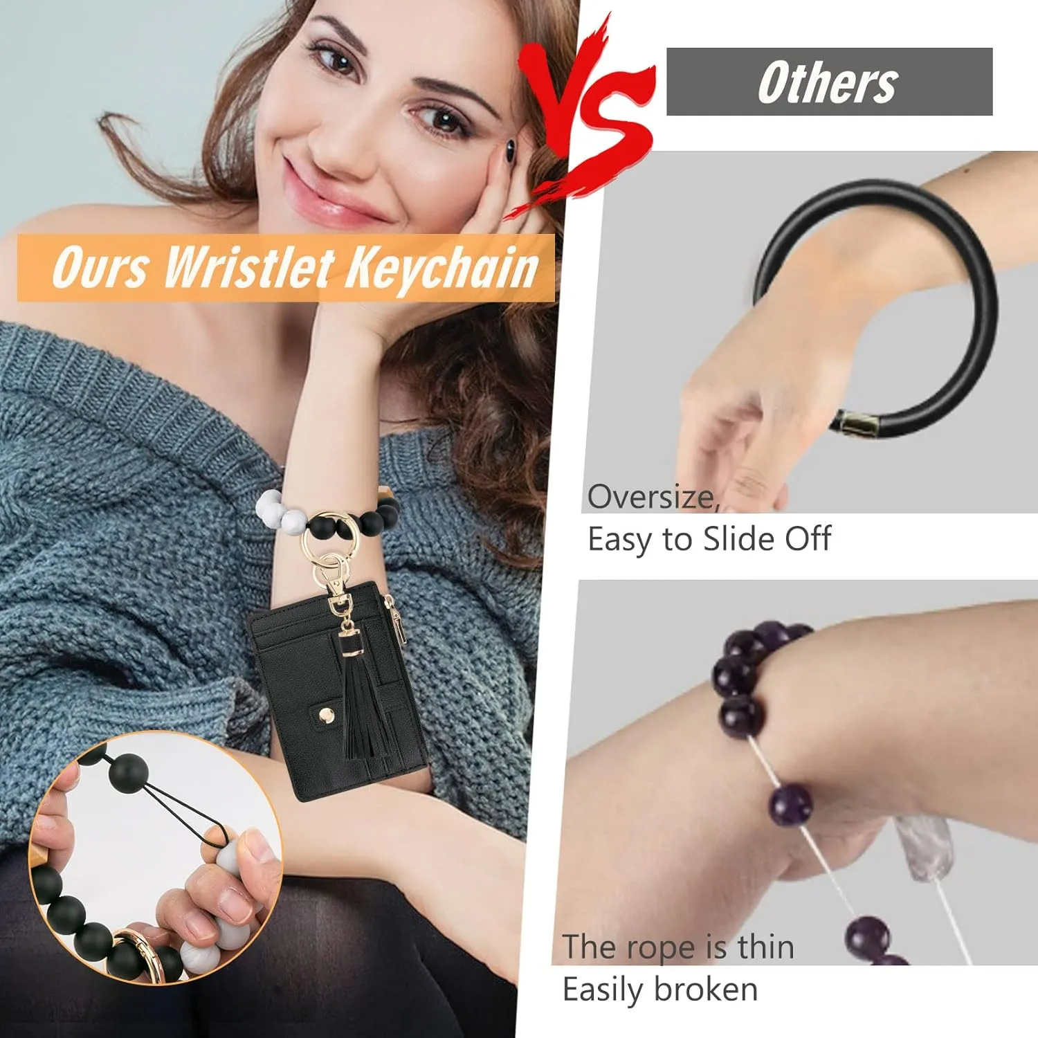 Wallet Keychain Wristlet for Women,Slim RFID Credit Card Holder Purse Tassel Keychain Bangle Key Ring for Men Women