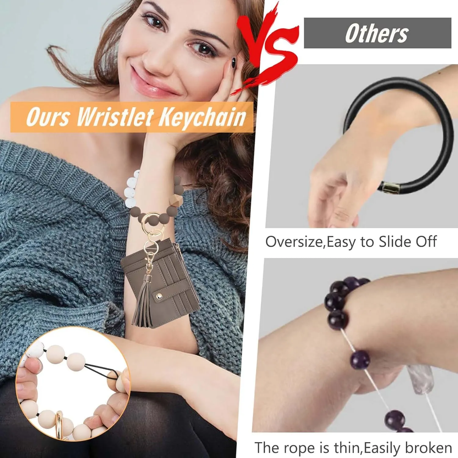 Wallet Keychain Wristlet for Women,Slim RFID Credit Card Holder Purse Tassel Keychain Bangle Key Ring for Men Women