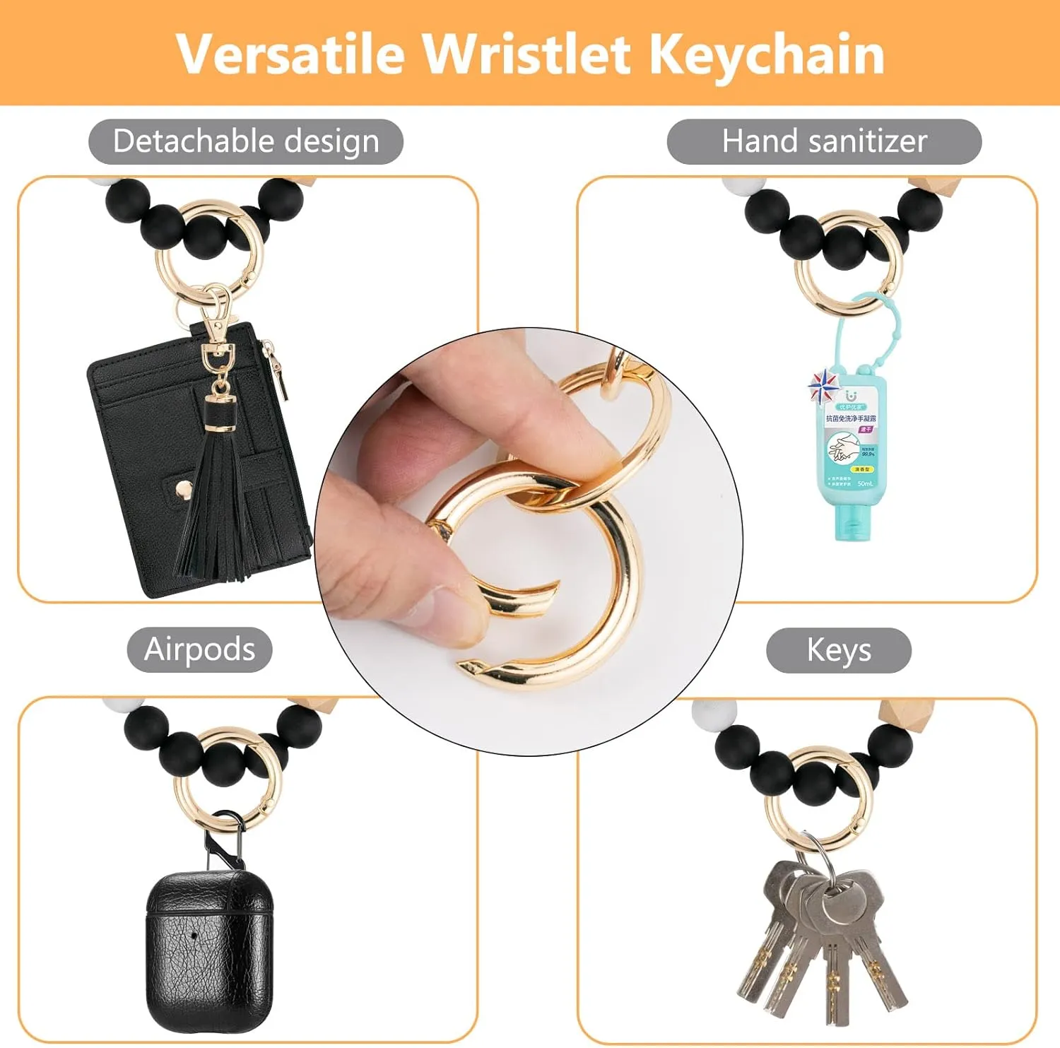 Wallet Keychain Wristlet for Women,Slim RFID Credit Card Holder Purse Tassel Keychain Bangle Key Ring for Men Women