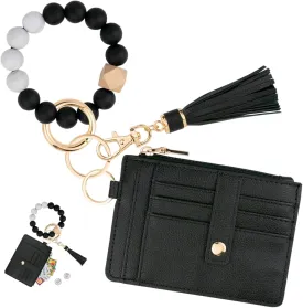 Wallet Keychain Wristlet for Women,Slim RFID Credit Card Holder Purse Tassel Keychain Bangle Key Ring for Men Women